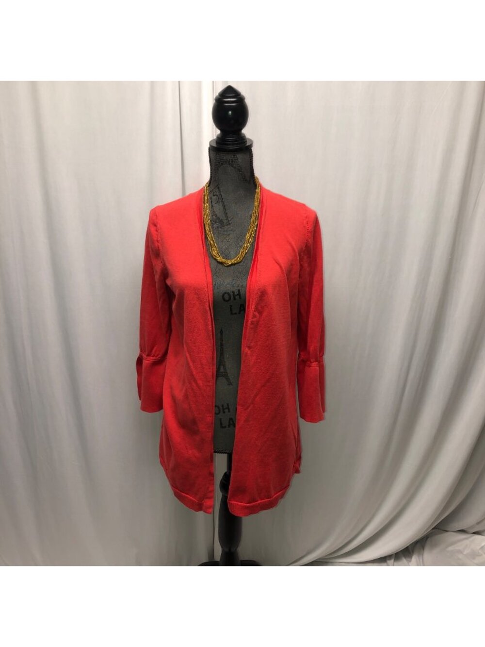 Talbots Open Front Cardigan Womens Size Medium Slit Cuffs Sweater Comfy Layering